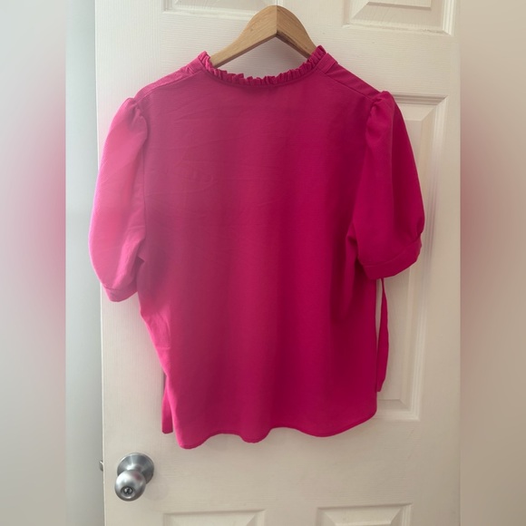 CeCe ruffle trim v-neck blouse puff short sleeve size large pink - Picture 4 of 7
